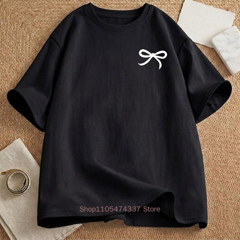 Minimalist Bow Printed Tshirts For Unisex Summer Casual Fashion Korean Style Streetwear Tops Crew Neck Short Sleeve Tshirts