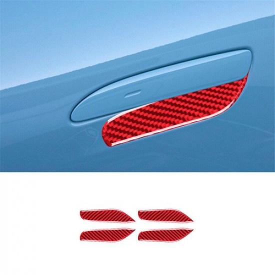 4pcs Red Carbon Fiber Inner Door Bowl Cover Trim For Porsche Taycan -
