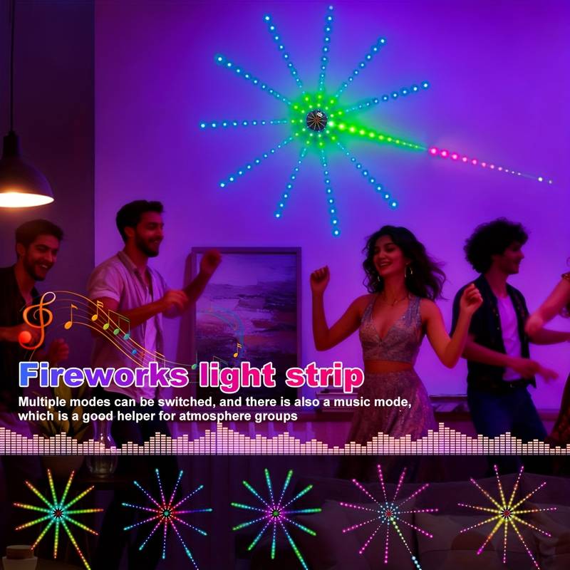 Smarter RGBIC Feuerwerk LED Streifen Bluetooth APP Musiksynchronisation 5V USB Umgebungslicht für TV Schlafzimmer Gaming Party Weihnachtsdeko
