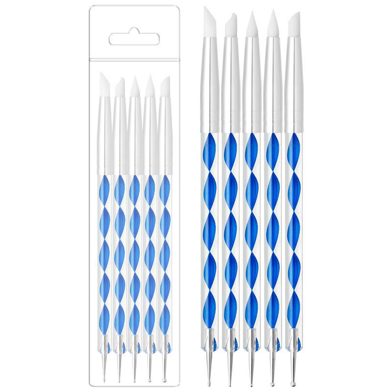 5-Piece Nail Art Silicone Dotting Pen Set for Polymer Clay & Rhinestones