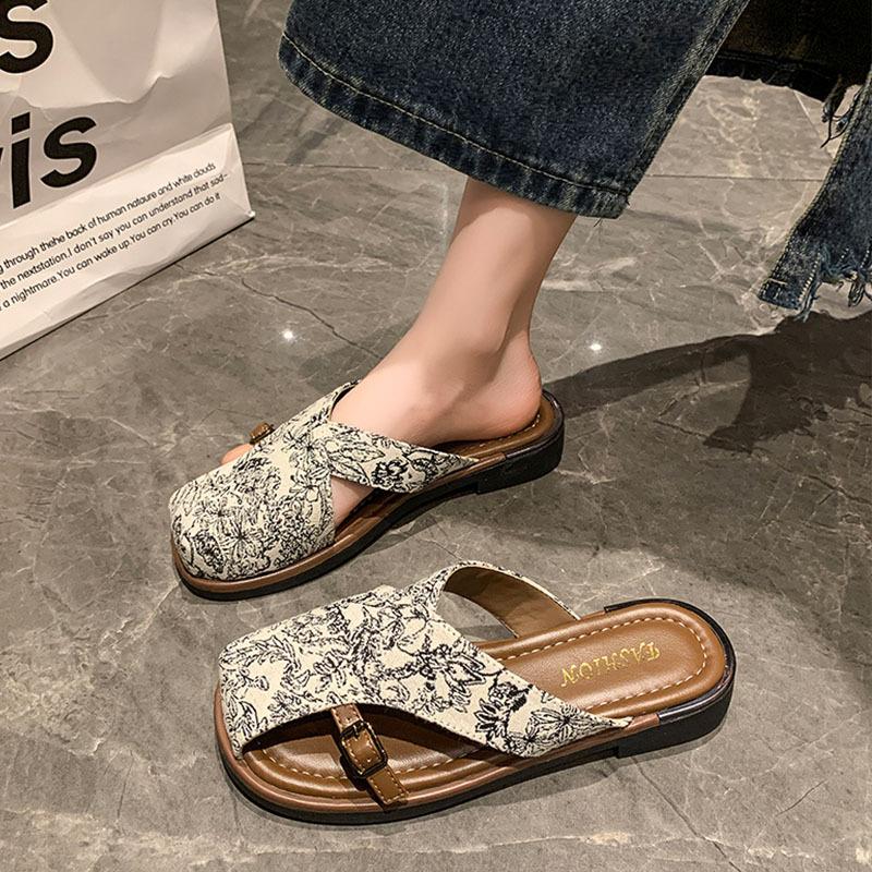 National style bag head half slippers women's summer wear fashion new thick bottom new Chinese style skirt going out French sandals