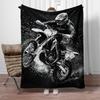 Motorcycle Rider Dirt Bike Action Fleece Blanket Black White Graphic Throw Blanket Biker Theme Soft Plush Bedding Gift for Men