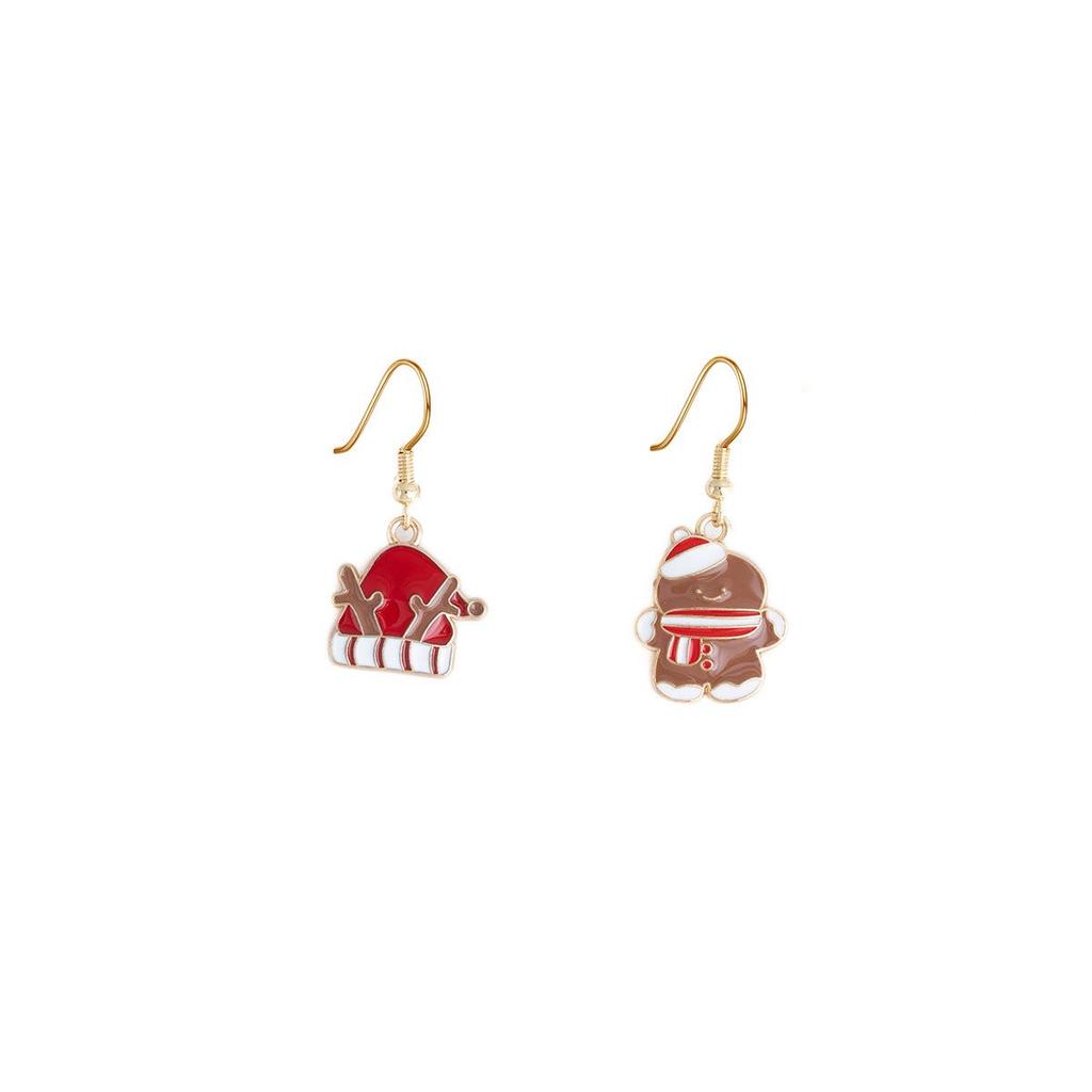 European Asymmetrical Santa and Snowman Christmas Earrings