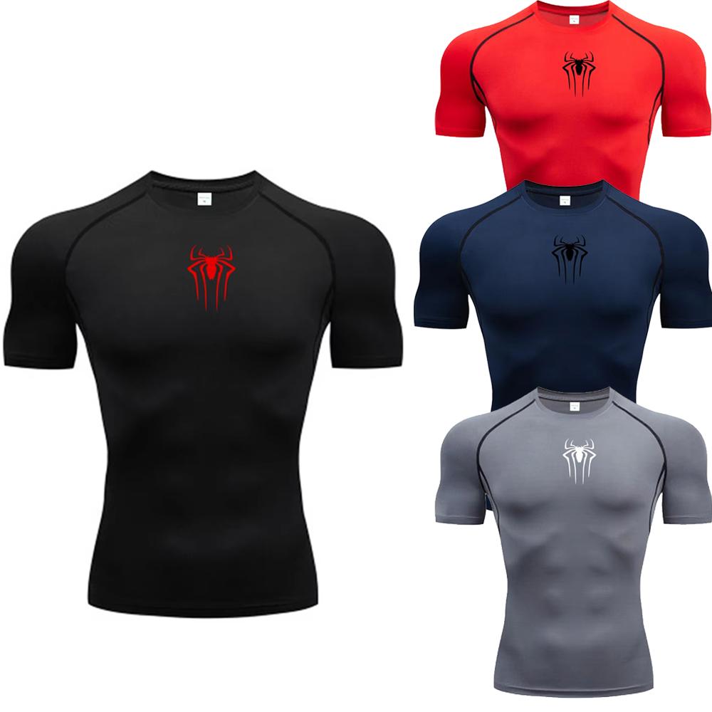 New Compression Shirt Men Fitness Gym  Sport Running spider print T-Shirt Quick Dry Short Sleeve T-Shirt For Men