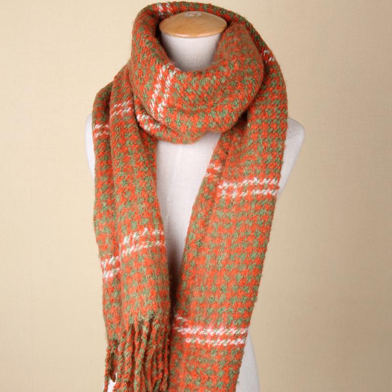 Schal, Herbst und Winter Koreanische Version des modischen verdickten warmen Kaschmirimitat-farbigen Tausend-Vogel-Gitter-Fransenschals