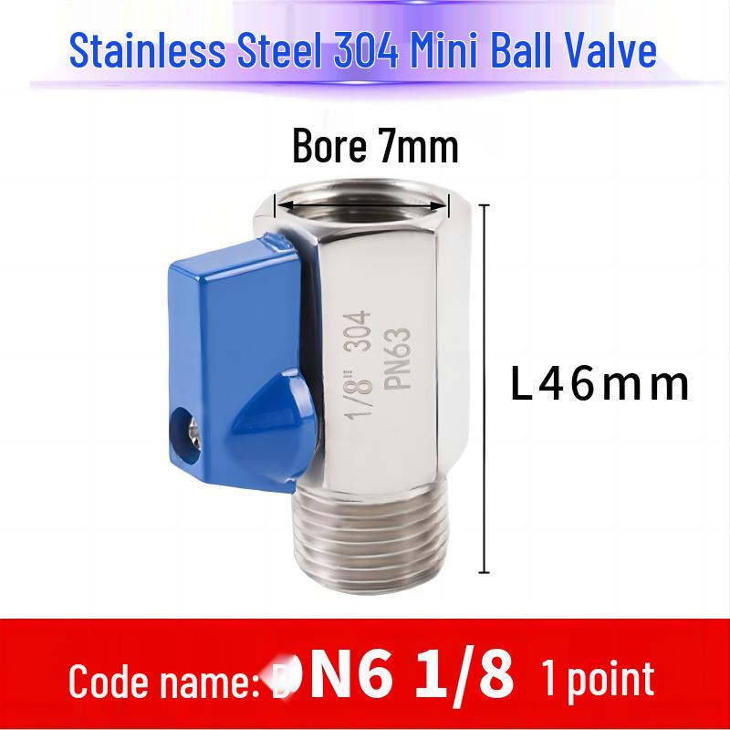 304 Stainless Steel Sanitary Mini Ball Valve, Internal/External Thread, High Pressure, 1/8"-3/4" Sizes, Open Pagoda Design