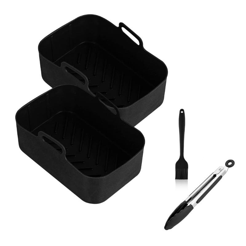 Replacement Baking Tray Air Fryer Silicone Liners Square Food Safe Non Stick Air Fryer Oven Basket Reusable Baking Tray