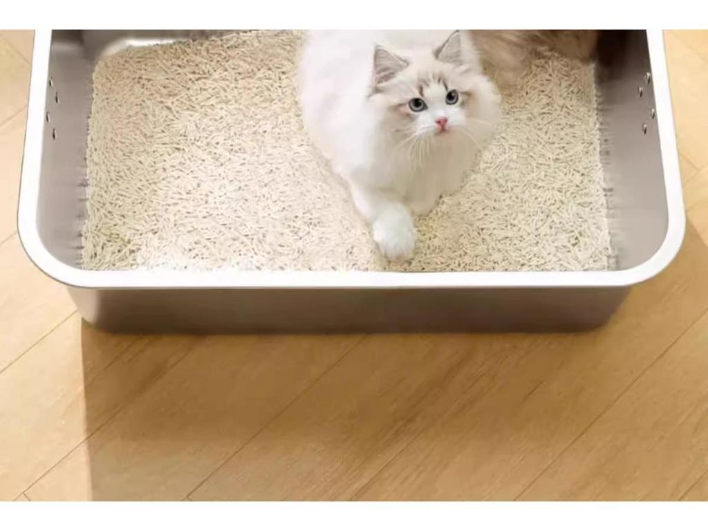 Cutie de litieră extra mare din oțel inoxidabil cu partea superioară deschisă - Anti-stropire, semi-închisă, ridicată, rezistentă la mirosuri.