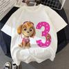 Paw Patrol Birthday Number Tee Shirt Baby Summer Cotton T Shirt Boy Girl Chase Skye Printed Kid Clothes Cartoon Letter Tops Gift