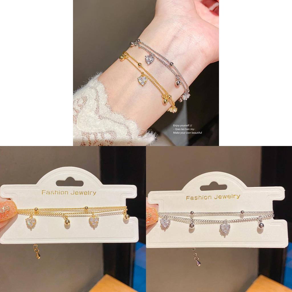 Minimalist Gold Plated Heart Pendant Bracelet For Women With Zirconia Jewelry Gift Idea