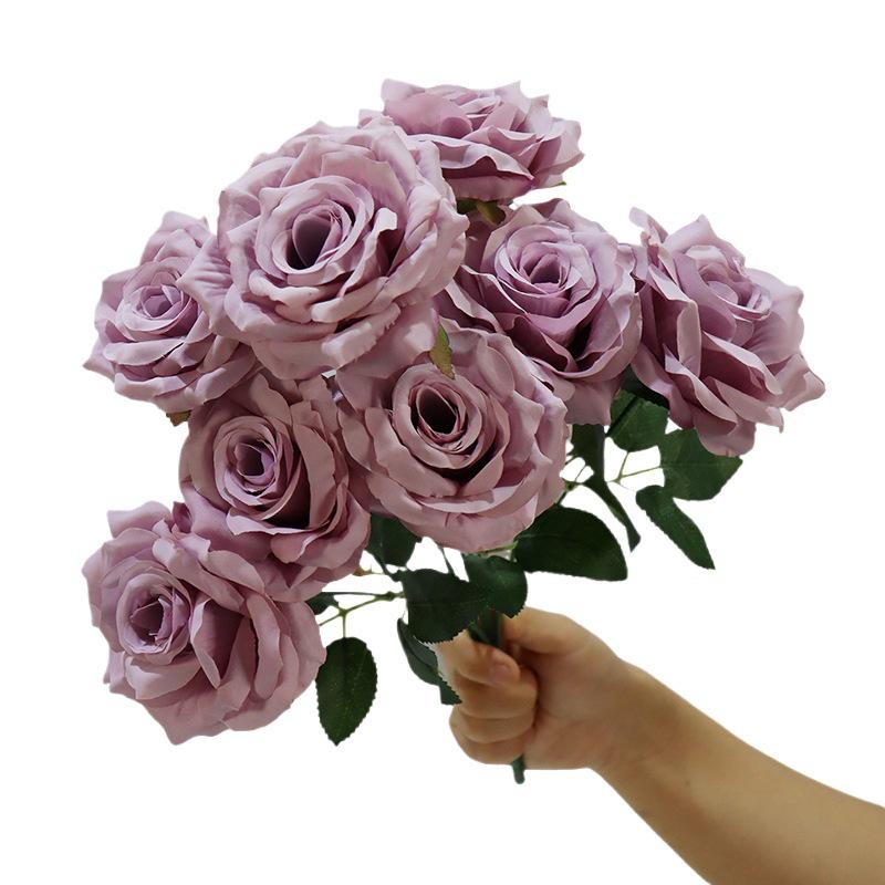 9-Head Diamond Rose Silk Bouquet for Wedding & Home Décor