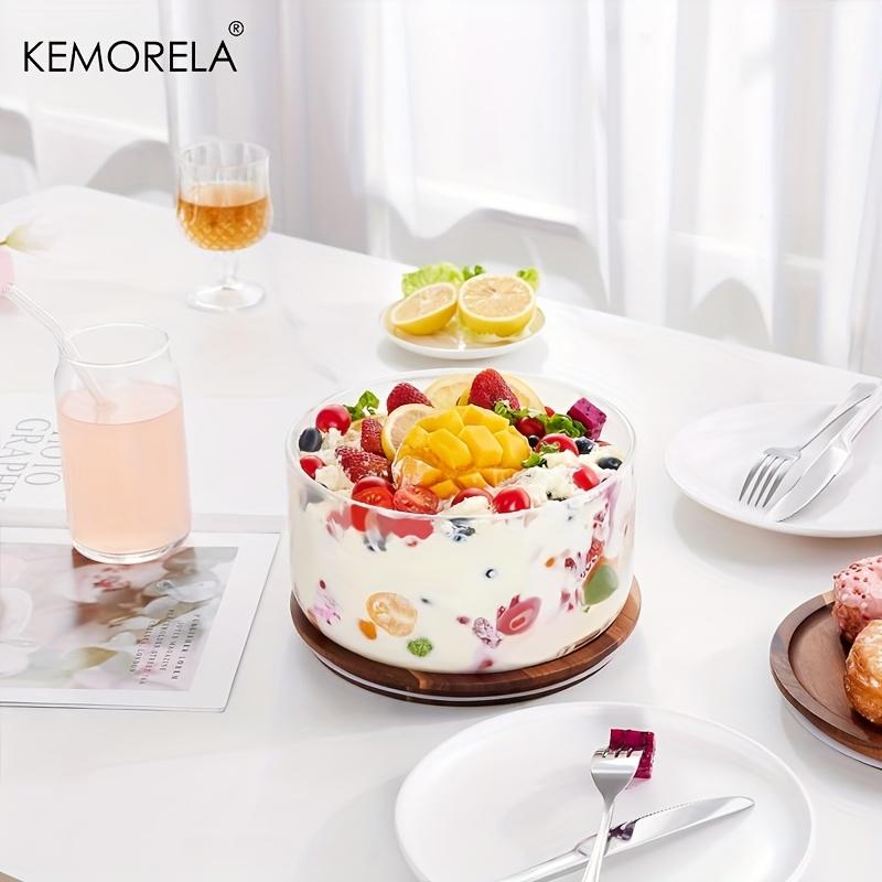 KEMORELA Große Salatschüssel aus klarem Glas - Modernes rundes Design für Eiscreme, Kuchen, Obst und Gemüse, Mikrowellen- und spülmaschinenfest