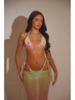 2024 Trendy Gradient Backless Three-Piece Women's Bikini Set with Tie-Up Triangle Panty
