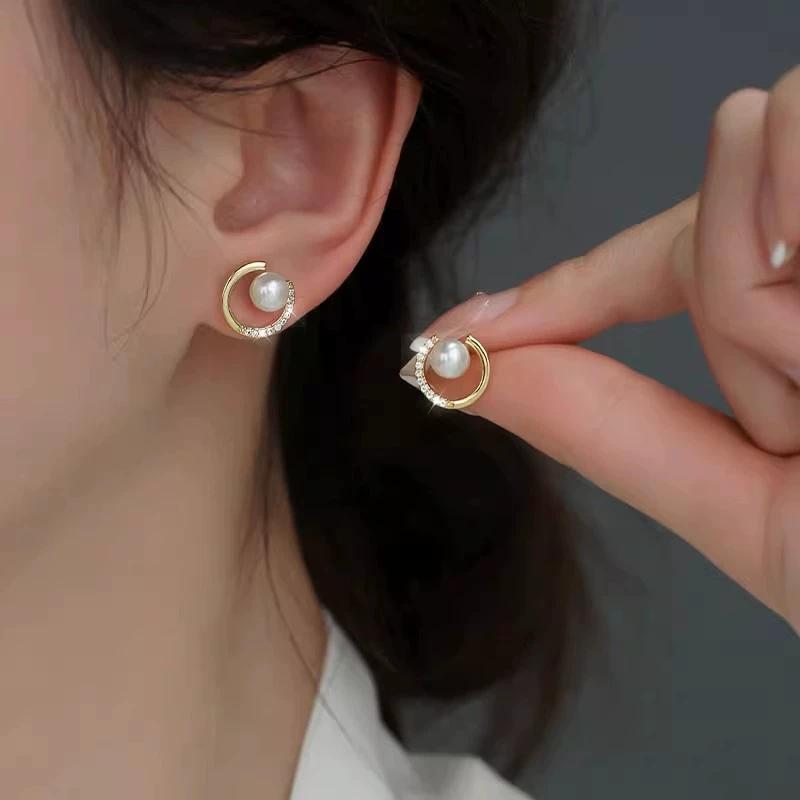 ED442 2025 New Bestseller Pearl S925 Sterling Silver Gold Plated Earrings & Ear Clips-Light Luxury High-End Party Style