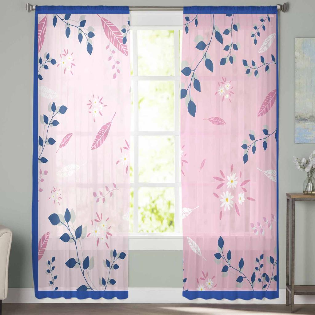 Foglie di Piante Astratte Fiori Rosa Piume Tende in Tulle per Finestra per Soggiorno Camera da Letto Hotel Decorazione di Lusso Tende Trasparenti