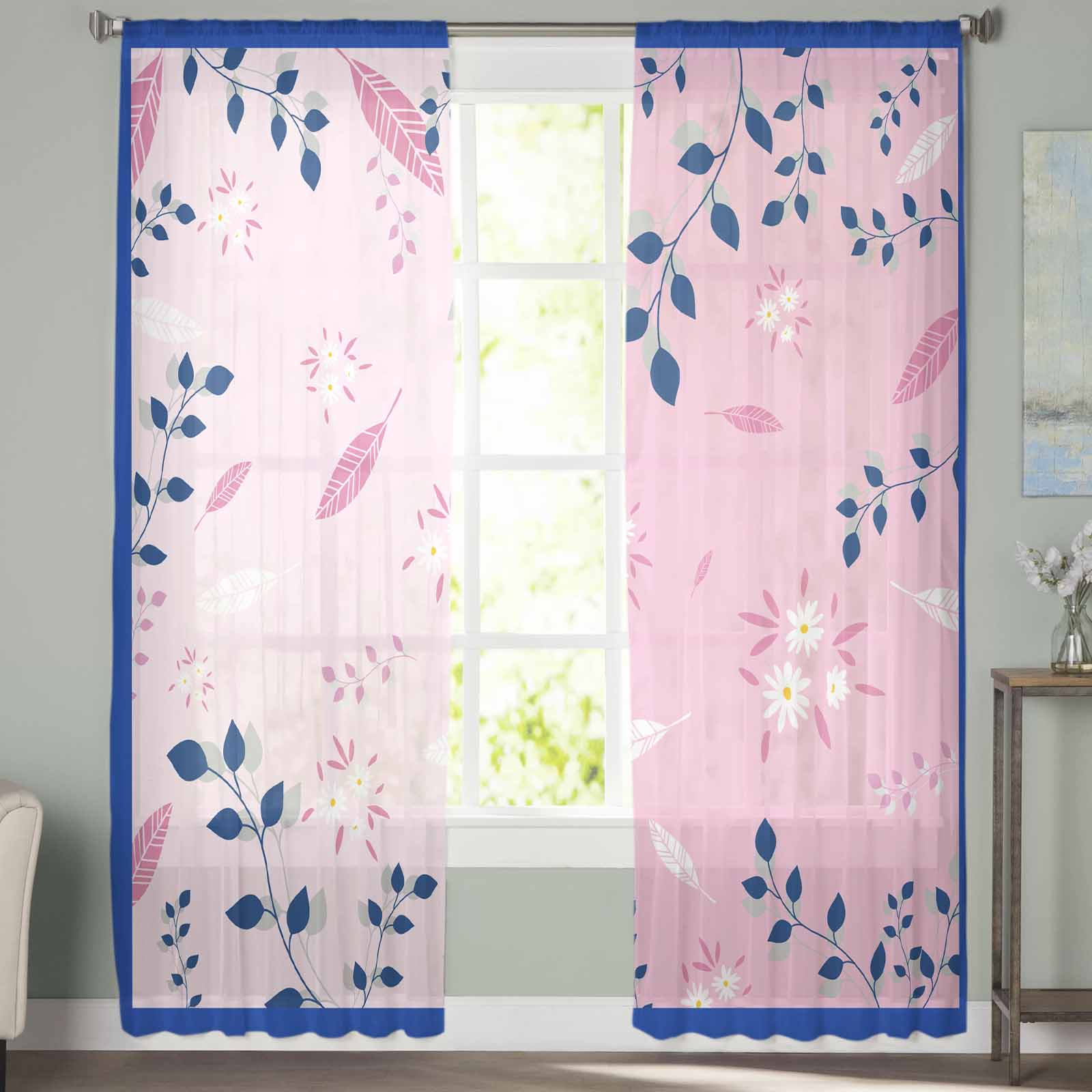 Абстрактные Листья Растений Розовый Цветок Перья Оконные Тюлевые Шторы для Гостиной — фото 3