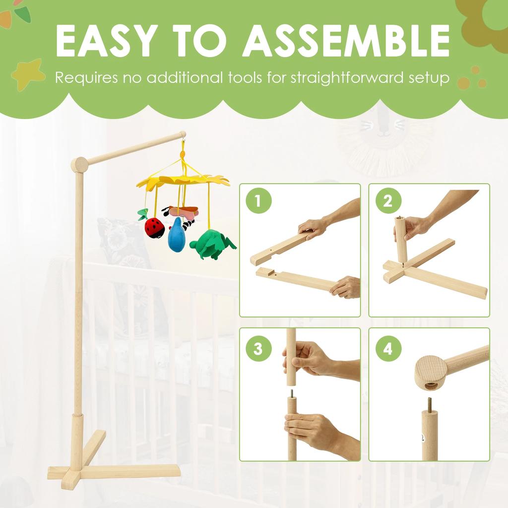 1 Pc Wooden Floor Standing Crib Mobile Arm 153.5 cm Crib Mobile Bed Bell Wooden Bracket for Hanging Bed Bell and Baby Bed Toys