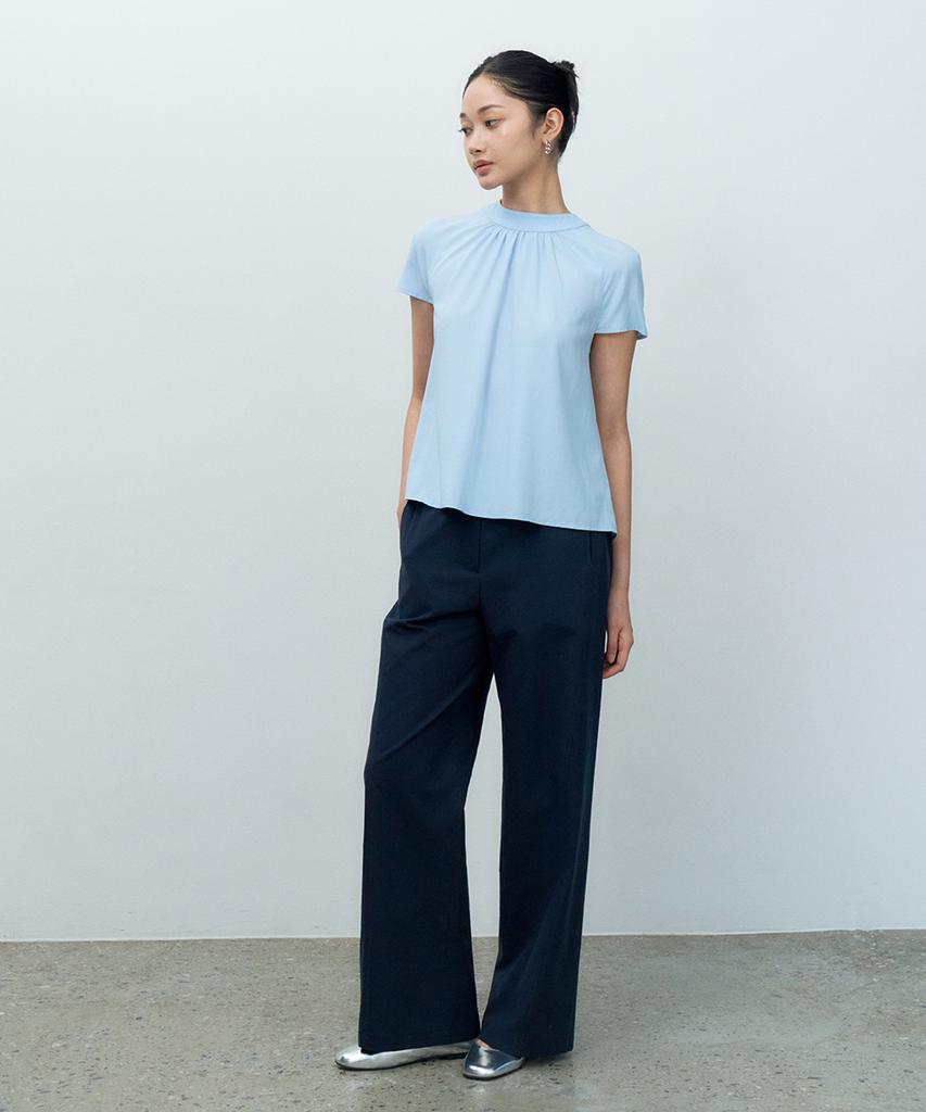 MAKE A TOAST Linen-Like Low-Rise Wide Pants Navy Mbespa004Nv