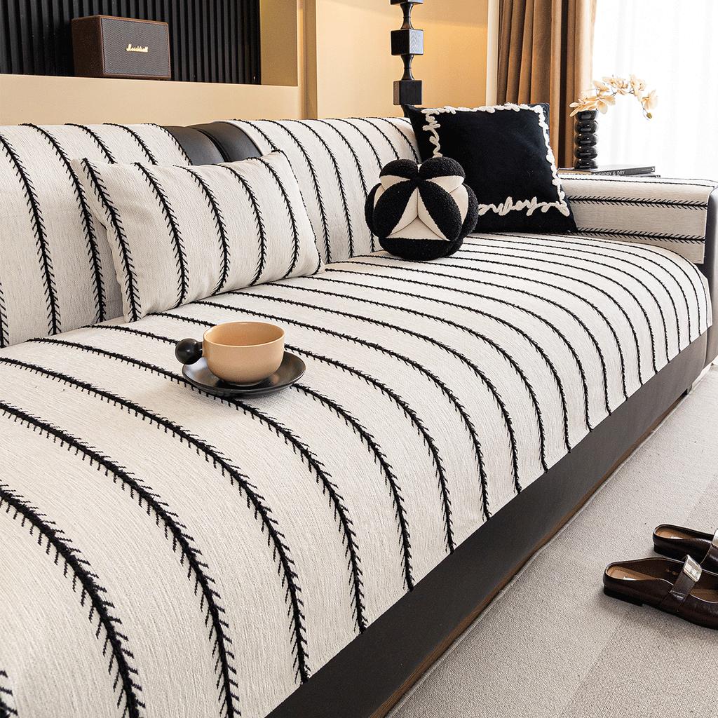 Black Sofa Cushion, High-end Sense, Universal In All Seasons, New Fixed Non-slip Cover Cloth Cover Leather Seat Cushion