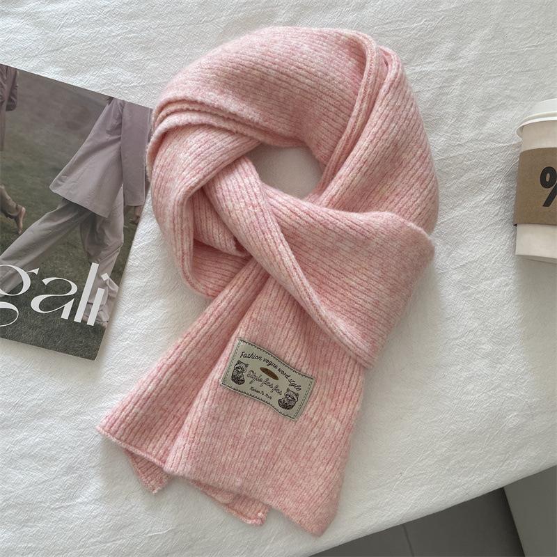 Korean version contains knitted wool solid color scarf women's winter thickened warm versatile high sense white scarf tide