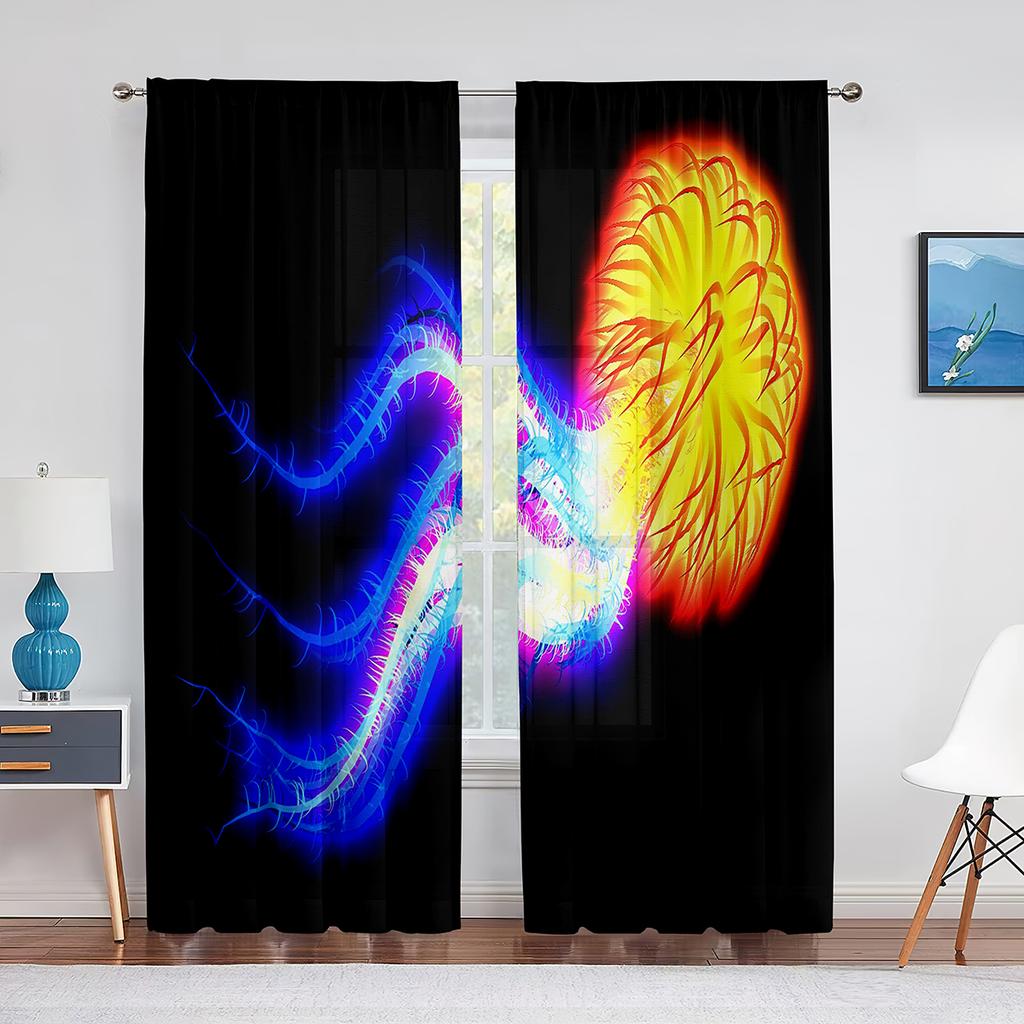 Jellyfish In The Deep Ocean Window Tulle Curtains Foamy Dreamy Blue Ocean Sheer Voile Curtain for Living Room Bedroom Decoration