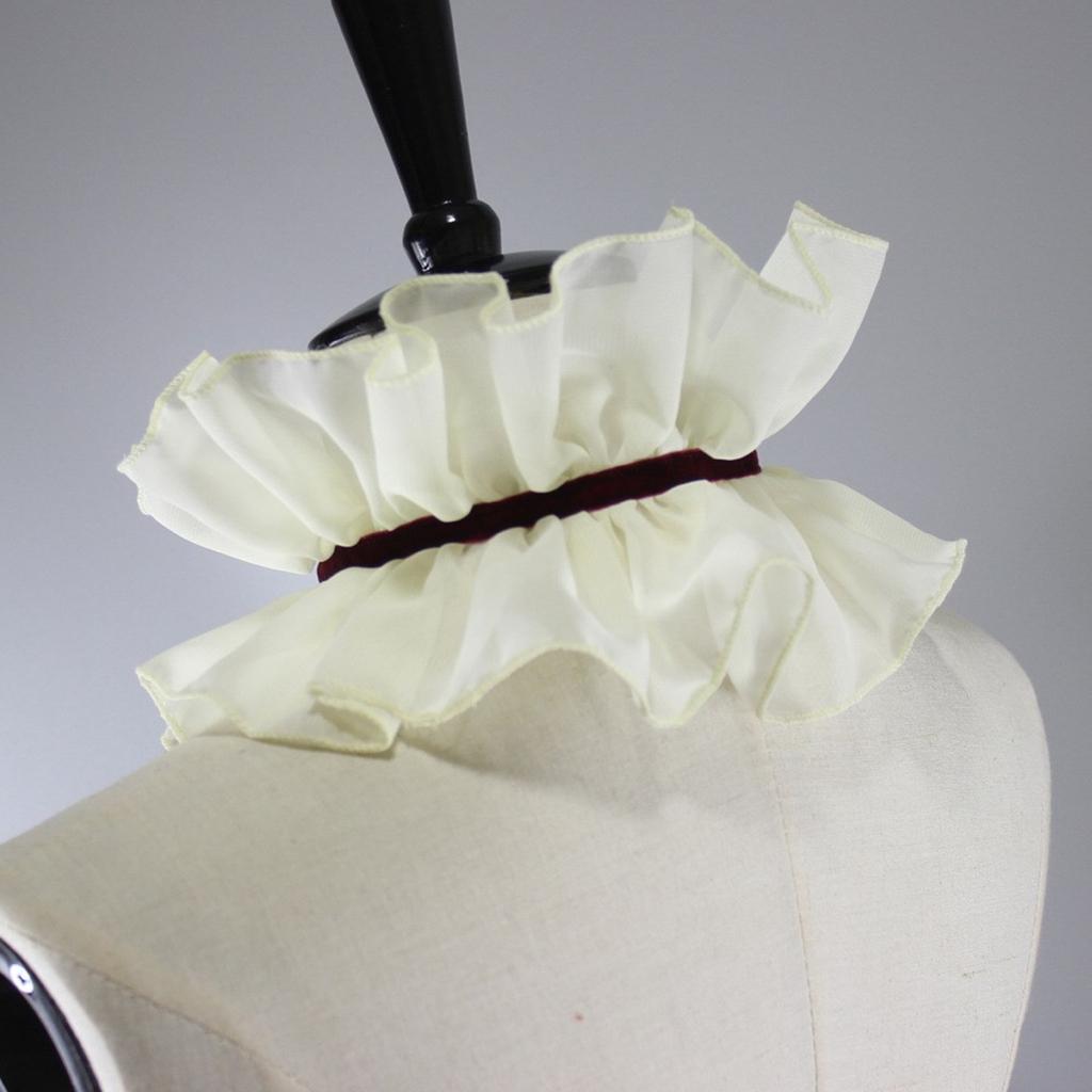Women Vintage Chiffon Ruffled Detachable Fake Collar Ribbon Lace-Up Choker Shawl Wrap Renaissance Costume Neck Ruff