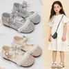 Girls Ruffle Trim Half Sandals Mesh Single Shoes Rhinestone Bow Princess Shoes for Little Girls