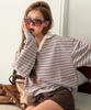 AMES-WORLDWIDE V Neck Collar Stripe Sweatshirt Gray