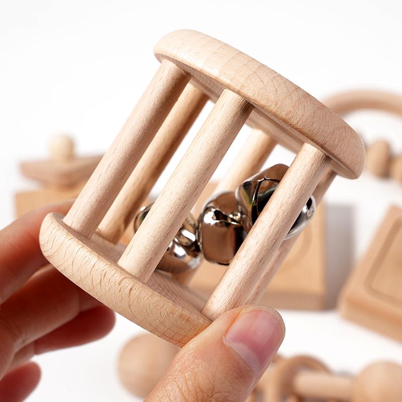 Montessori Puzzle Toys Wooden Geometric Shapes Sorting Baby Toys Wooden Rattles Ring Rattles Sensory Toys Preschool Education