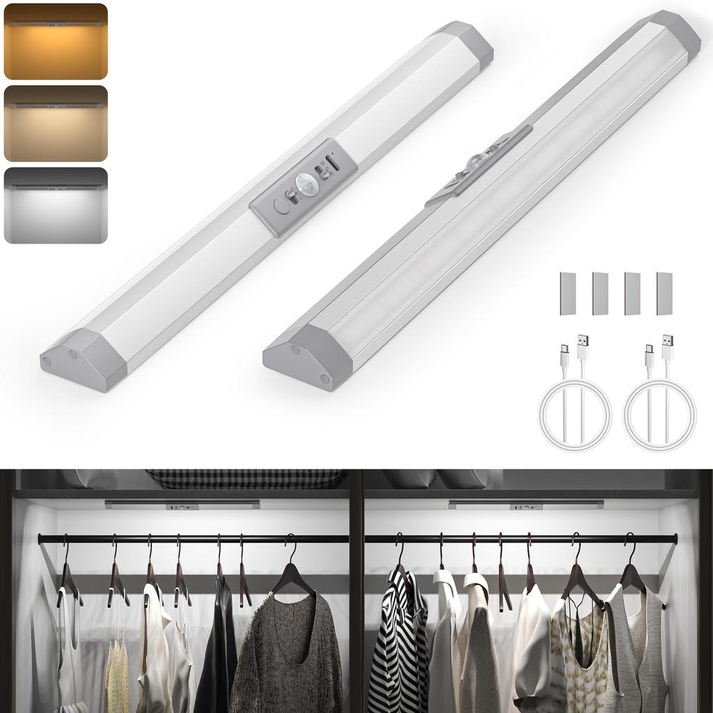 Wobane Motion Sensor Light, Indoor, Type-C Rechargeable, Dimmable, Color Adjustable, Memory Function, 31cm, Closet Lighting, Eye-Friendly, Footlight,