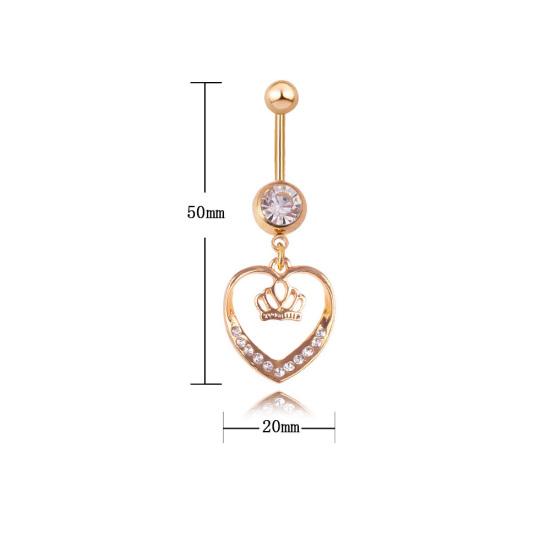1Pc Hollow Love Heart Crown Rhinestone Bar Belly Button Body Piercing Navel Ring