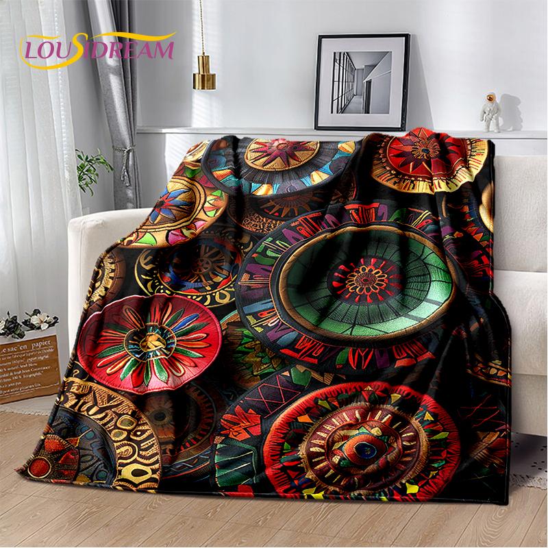 Cestas de Arte Tejido de Flores Coloridas 3D Etiopía, Manta Suave de Felpa Mandala, Manta de Franela para Sala de Estar, Dormitorio, Cama, Sofá