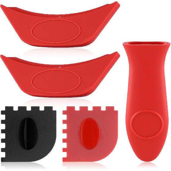 5 Pcs Cast Iron Handle Cover, Silicone Handles for Cast Iron Skillet Pot Handle Covers Handles Sleeve for Pots Reble Heat Protection Fry Pan Milk