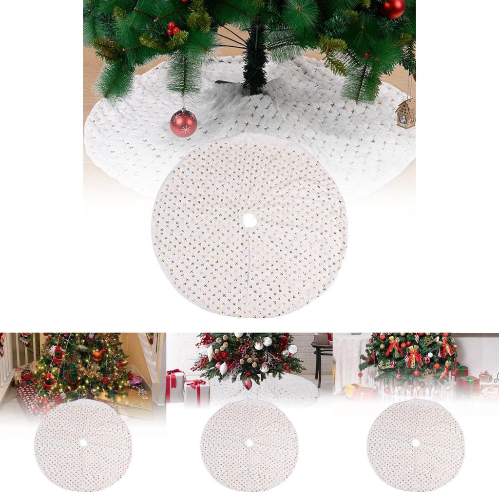 Elegant Shimmering Silver Sequin Christmas Tree Skirt 116cm For Festive Celebrations