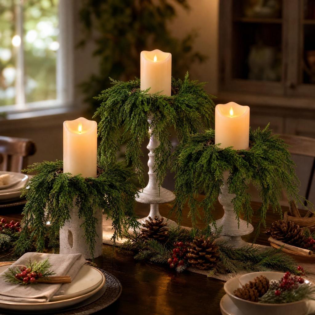 Candle Wreath with Long Tail Leaves, Inner Diameter 12