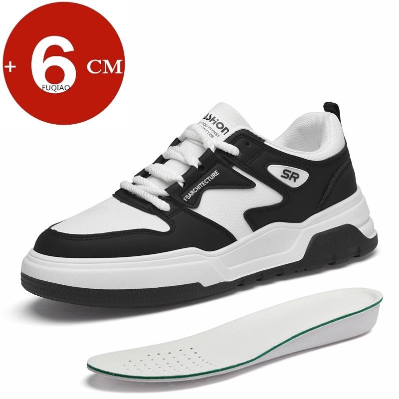 

Men 6CM Elevator Shoes Leather Lift Sneakers Increase Height Invisible Insoles Comfortable Breathable Non Slip Casual Sports 38 черный белый