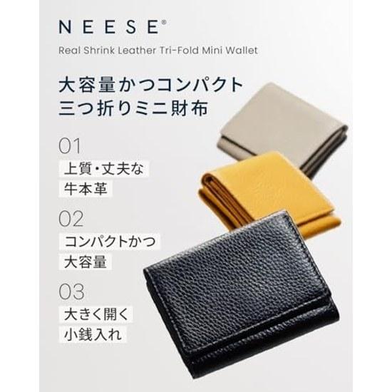 NEESE Optimal Solution Minimalists Japanese Company Planning Domestic Support. Stores bills without folding. Genuine Leather Mini Wallet Tri-fold Coin