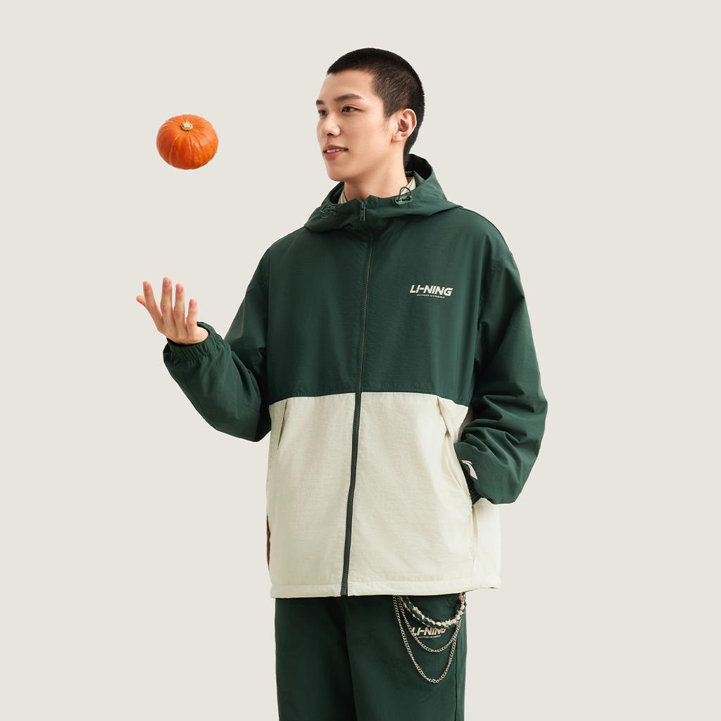 Li Ning Sports Lifestyle Series Fleece Comfortable Simple Warm Hooded Zipper Casual Windbreaker Men Outerwear Oatmeal-Gray AFDVG11-3