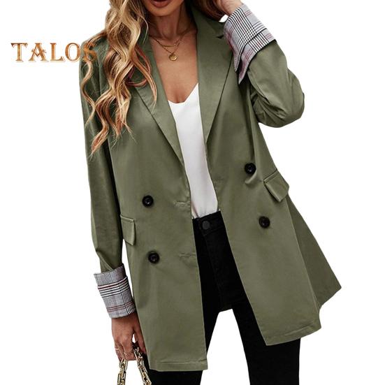 Dámský oblek Kabát Klopa Dlouhý rukáv Pruhované manžety Sako s klopovými kapsami Jednobarevné Volný střih Dvouřadé zapínání Business svrchní oděv