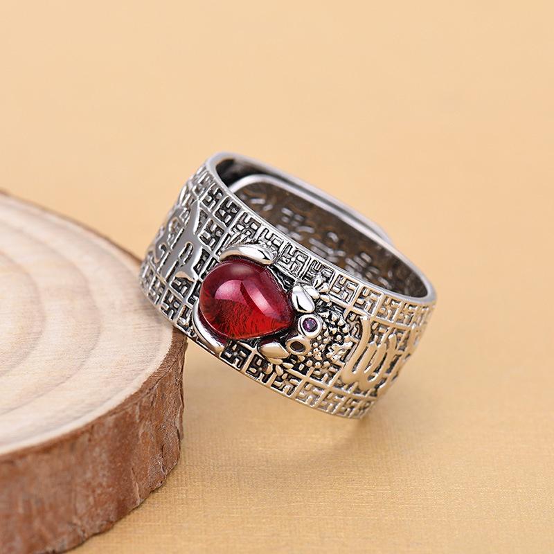 Pixiu Trendy Heart Sutra Wealth Ring Fashionable Copper Geometric Ring Couple