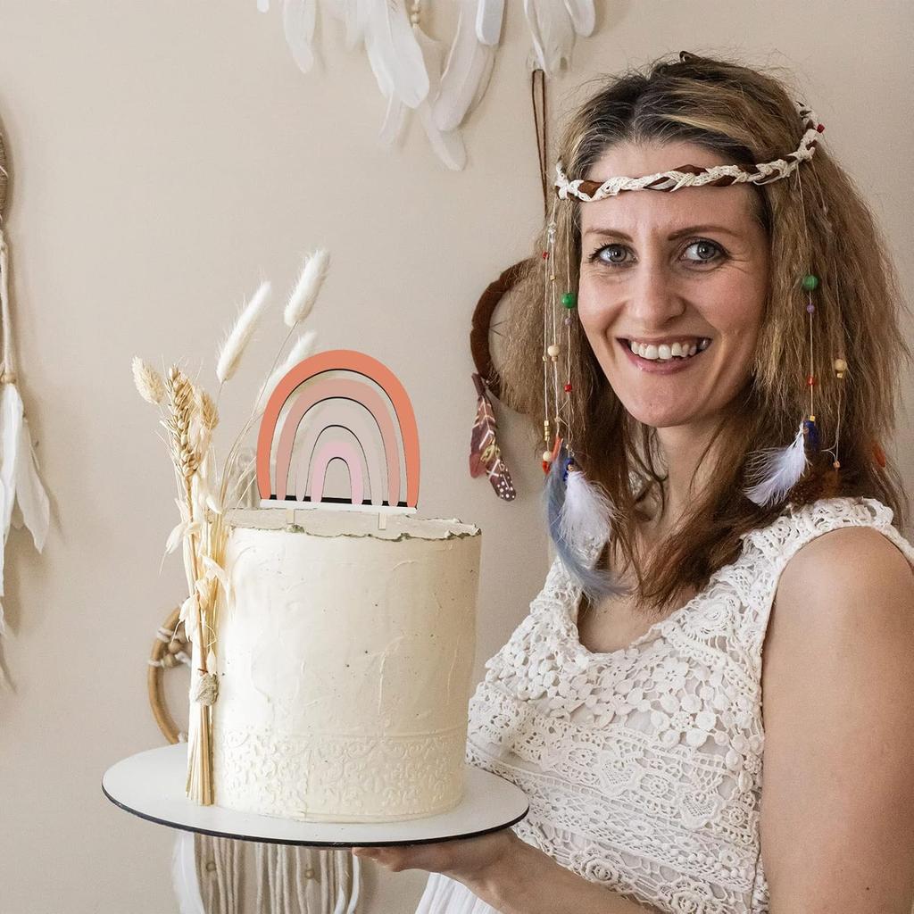 Wooden Boho Rainbow Cake Topper Baby Shower Party Decorations for Anniversary Wedding and Birthday Party Decorations
