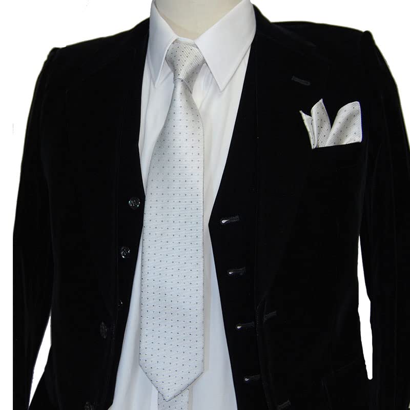Formal Tie Pocket Square Set MICHIKO LONDON MICHIKO LONDON Brand Silk Tie Made In Japan Wedding S2 Grade & (silver Dot)