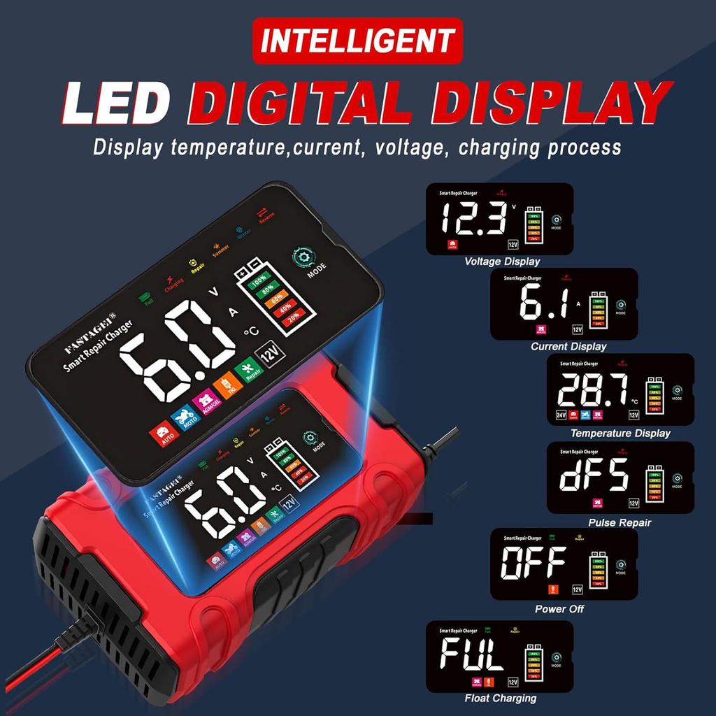 Lead Acid Battery Charger Smart Battery Trickle Charger 12V 6A TKL 2A Automotive Battery Maintainer Desulfator Temp Compensation for Car Truck