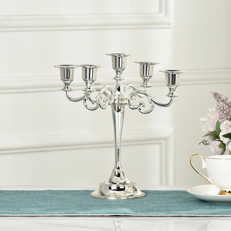 European Style Silver-Plated Metal Candelabra for Weddings and Hotels