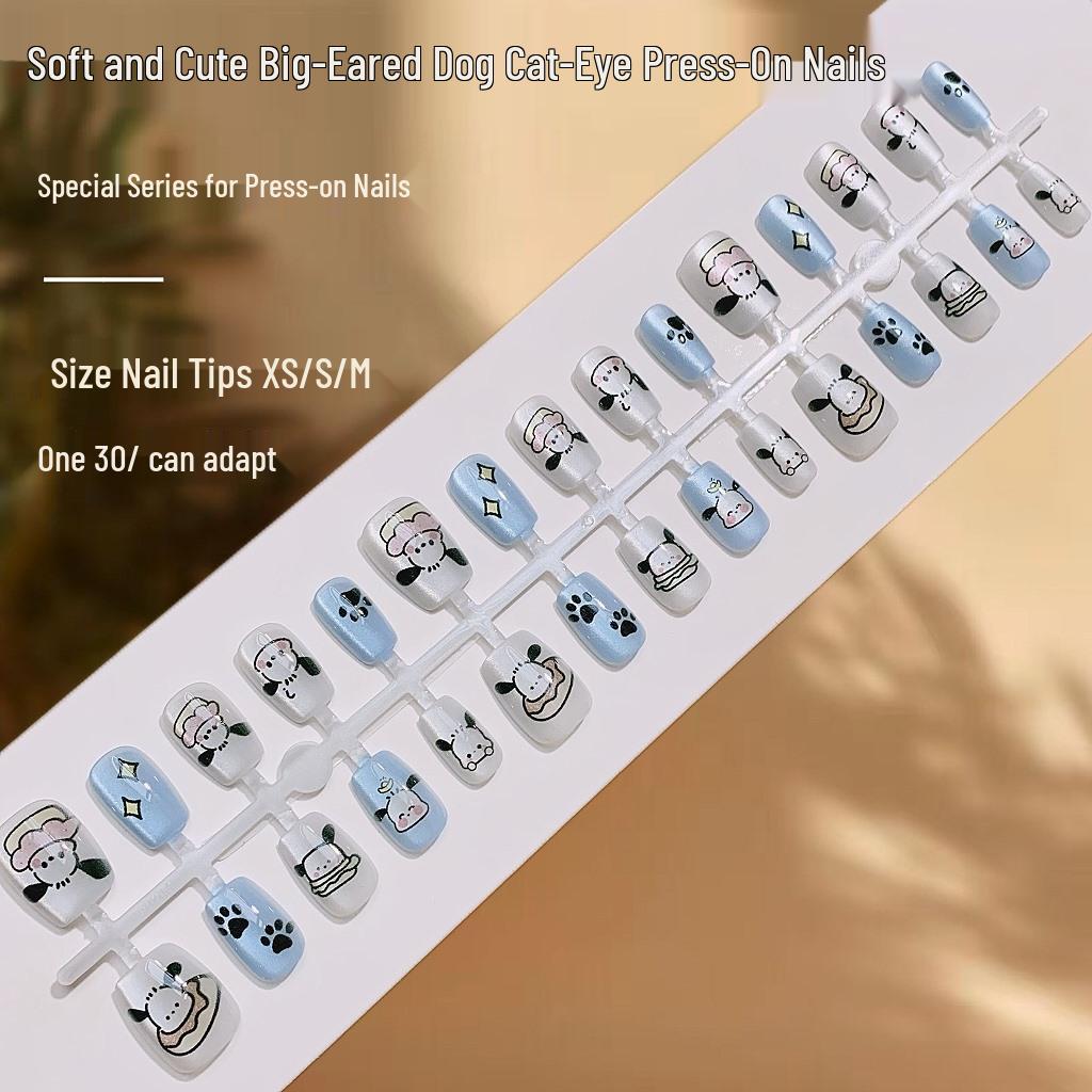 

Милые наклейки для ногтей с длинноухой собачкой и кошачьим глазом - Носимые мультяшные детские накладные ногти
