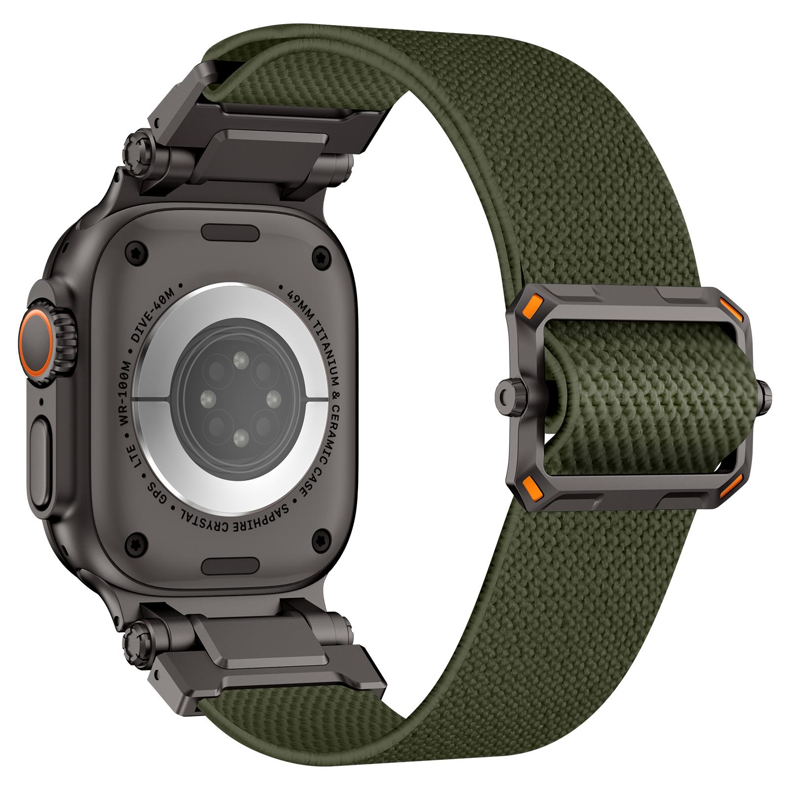 

Wrist Band for Apple Watch Series 10 Ultra 9 8 7 SE 6 5 4 3 2 1 46mm 49mm 45mm 44mm 42mm Black Metal Connector Nylon Watch Strap Green