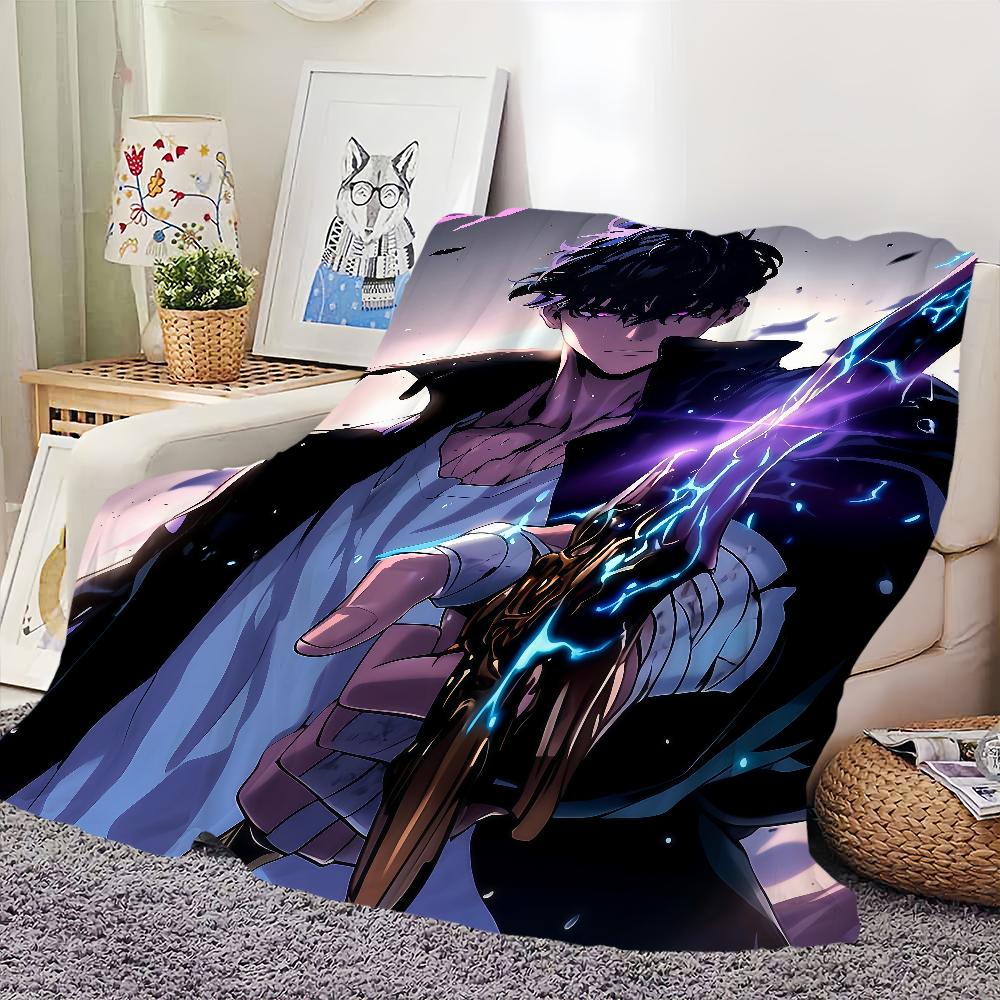 Hot Korean Anime S-Solo L-Leveling 2 Flannel Warm Comfort Soft Plush Blanket for Sofa Living Room Office Bedroom Travel Gift