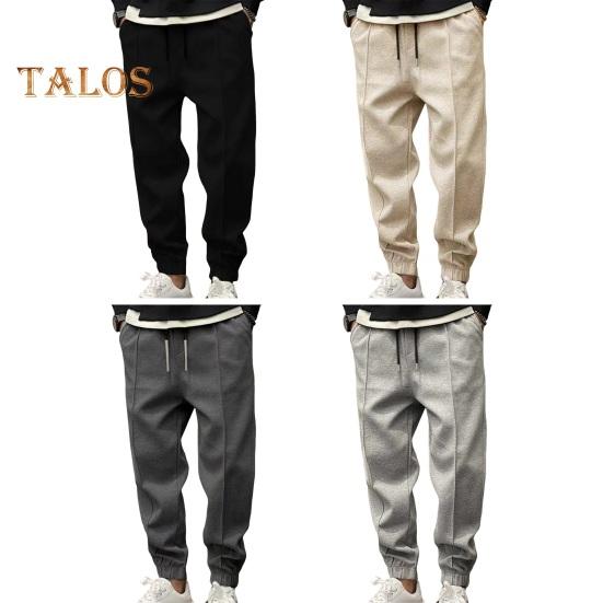 Men Pants Ankle-banded Side Pockets Drawstring Elastic Waist Loose Solid Color Gym Traning Jogging Sweatpants Long Trousersrk.