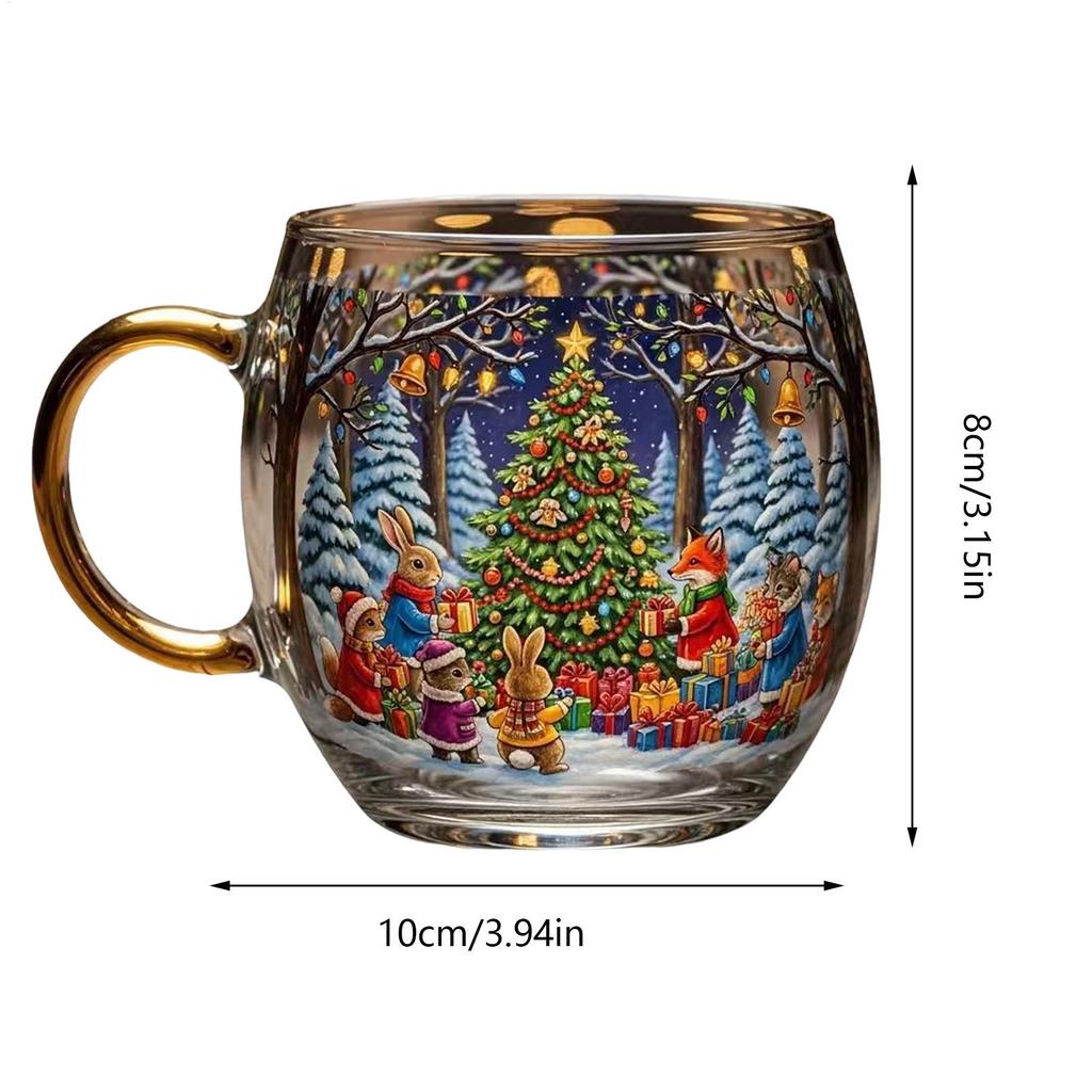 Christmas Glass Mug Stocking Stuffer Coffee Mug 300ml Festive Beverage Containers Holiday Drinking Glassware For Hot Cocoa Latte