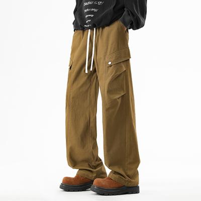 Spring and Autumn Work Pants Men's New Heavy Cotton Straight Pants Teen Multi-Pocket Loose Casual Pants